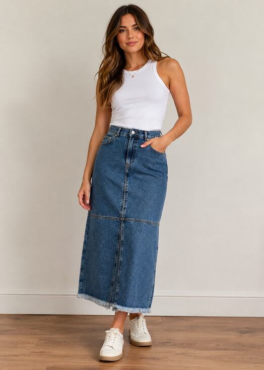 Ralph Lauren Dresses & Skirts - Lauren Ralph Lauren Women’s Size 14 Denim Maxi Skirt Blue Jean Frayed Hem